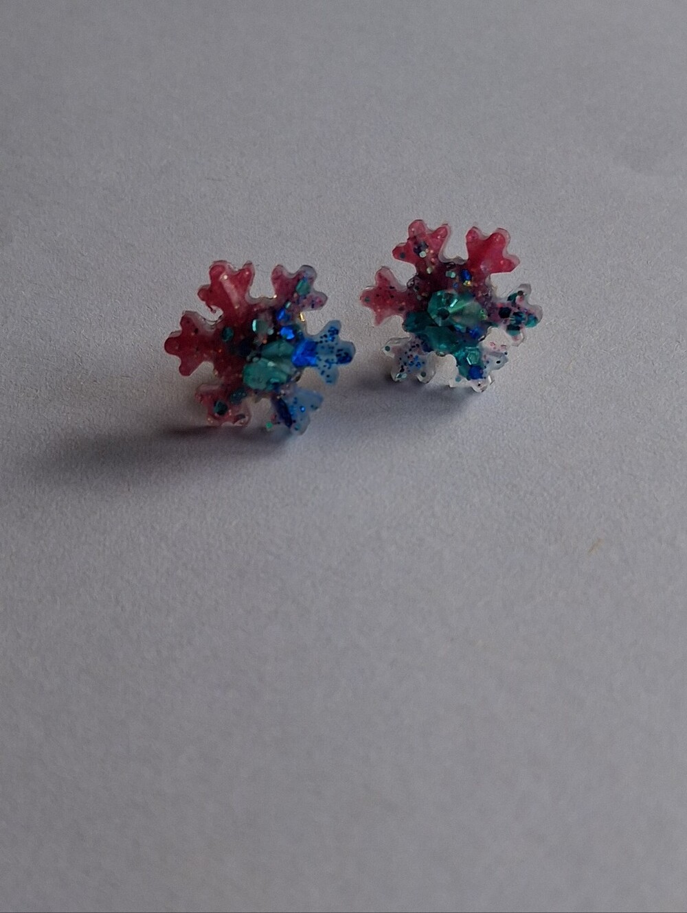 Hand Crafted Pink Blue White Snowflake Earrings - Women Jewelry